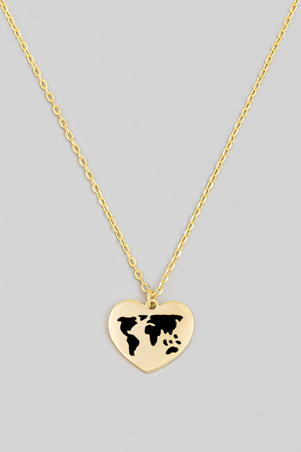 World Heart Map Necklace