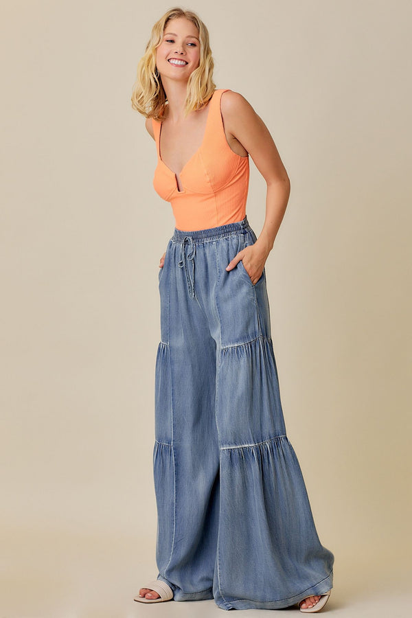 Melody Ruffled Wide Denim Pants