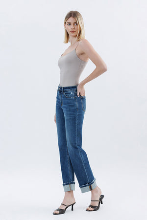 Straight and Cuffed High Rise Jeans