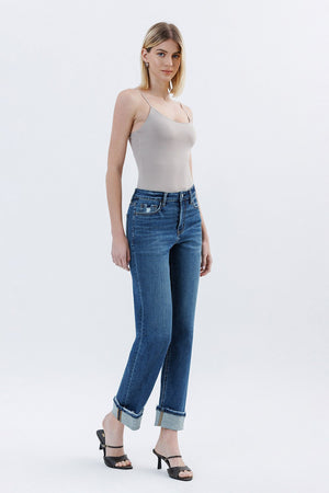 Straight and Cuffed High Rise Jeans