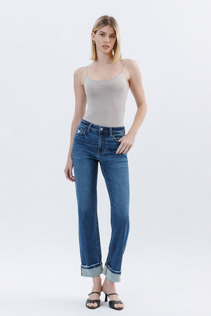 Straight and Cuffed High Rise Jeans