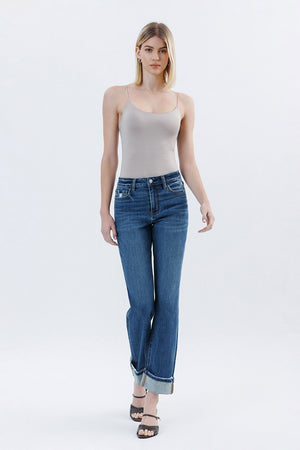 Straight and Cuffed High Rise Jeans