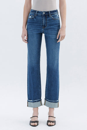 Straight and Cuffed High Rise Jeans