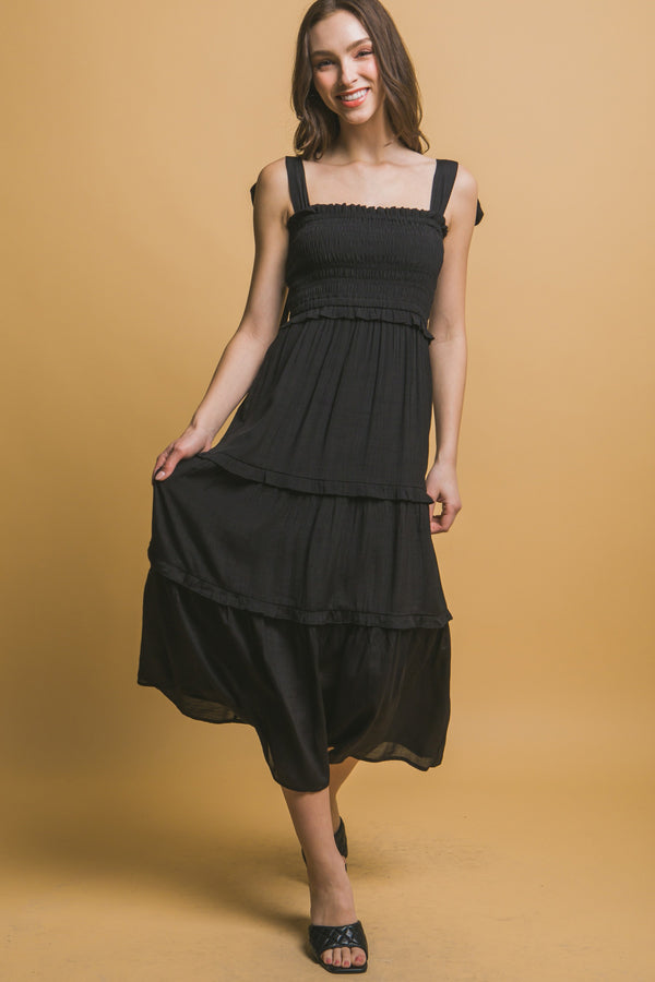 Starry Eyed Smocked Midi Black