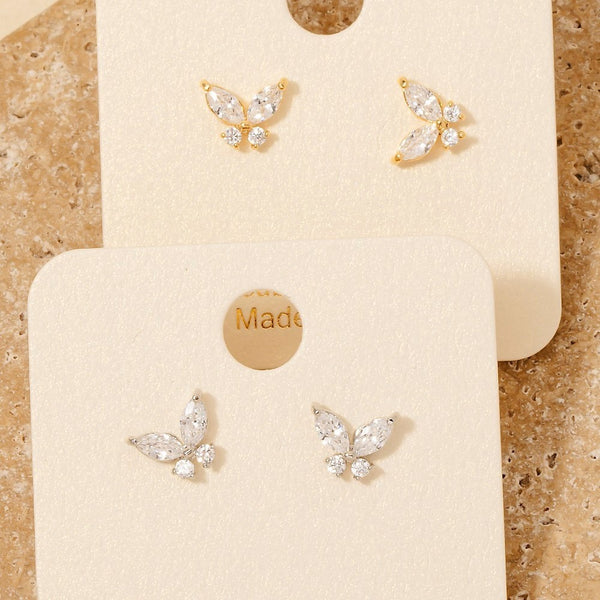 Gold Dipped CZ Butterfly Studs