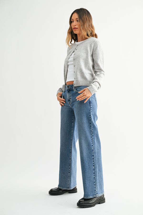 Shannon Mid Rise Slim Wide Denim