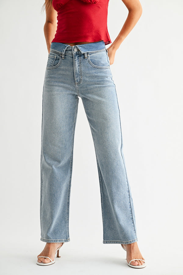 Savannah Folded Waist Straight Leg Jean