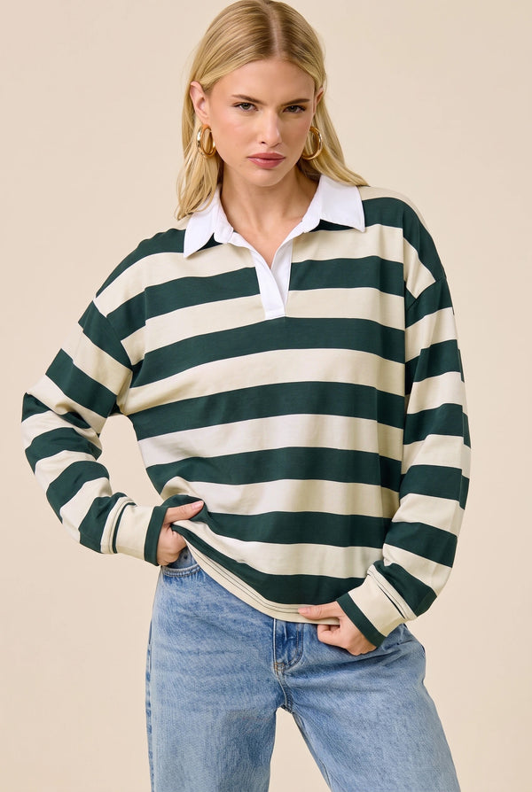 Rugby Striped Johnny Collar