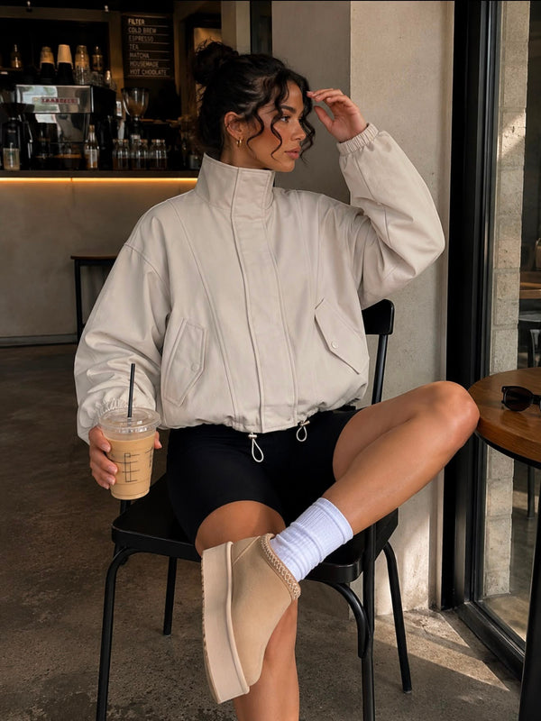 Collared Drawstring Bomber