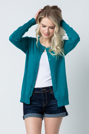 Lissy Round Neck Button Cardi Electric Green