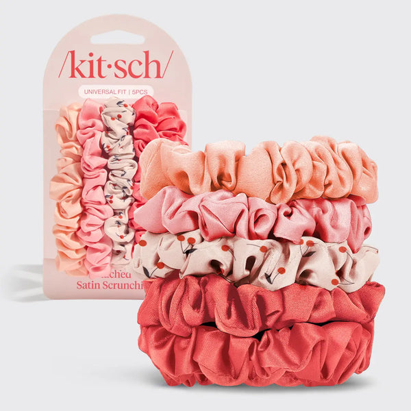 Kitsch Ruched Satin Scrunchies Set - Cherry