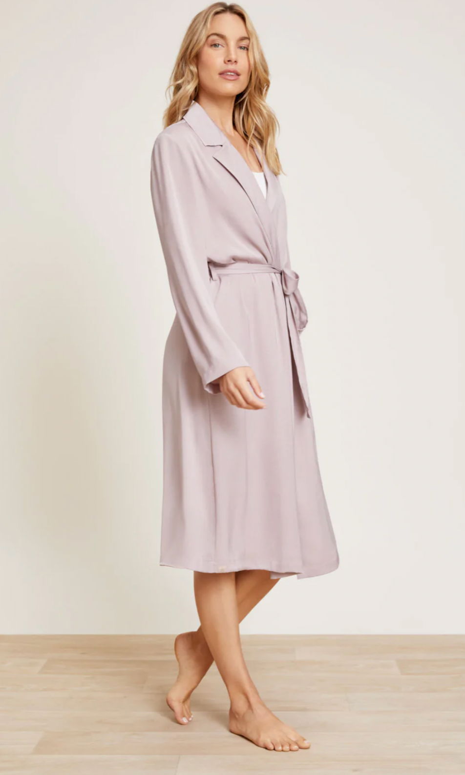 Collar Robe Barefoot Dreams Washed Satin Notch Collar Robe - Crush Clothing